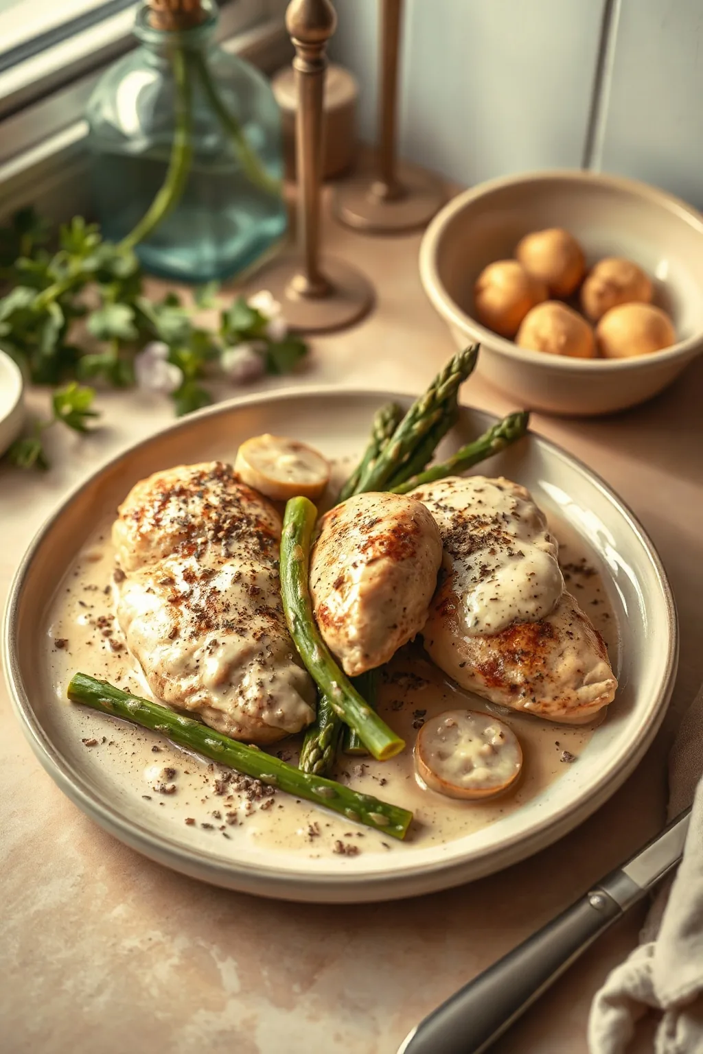 Creamy Garlic Chicken With Asparagus Recipe