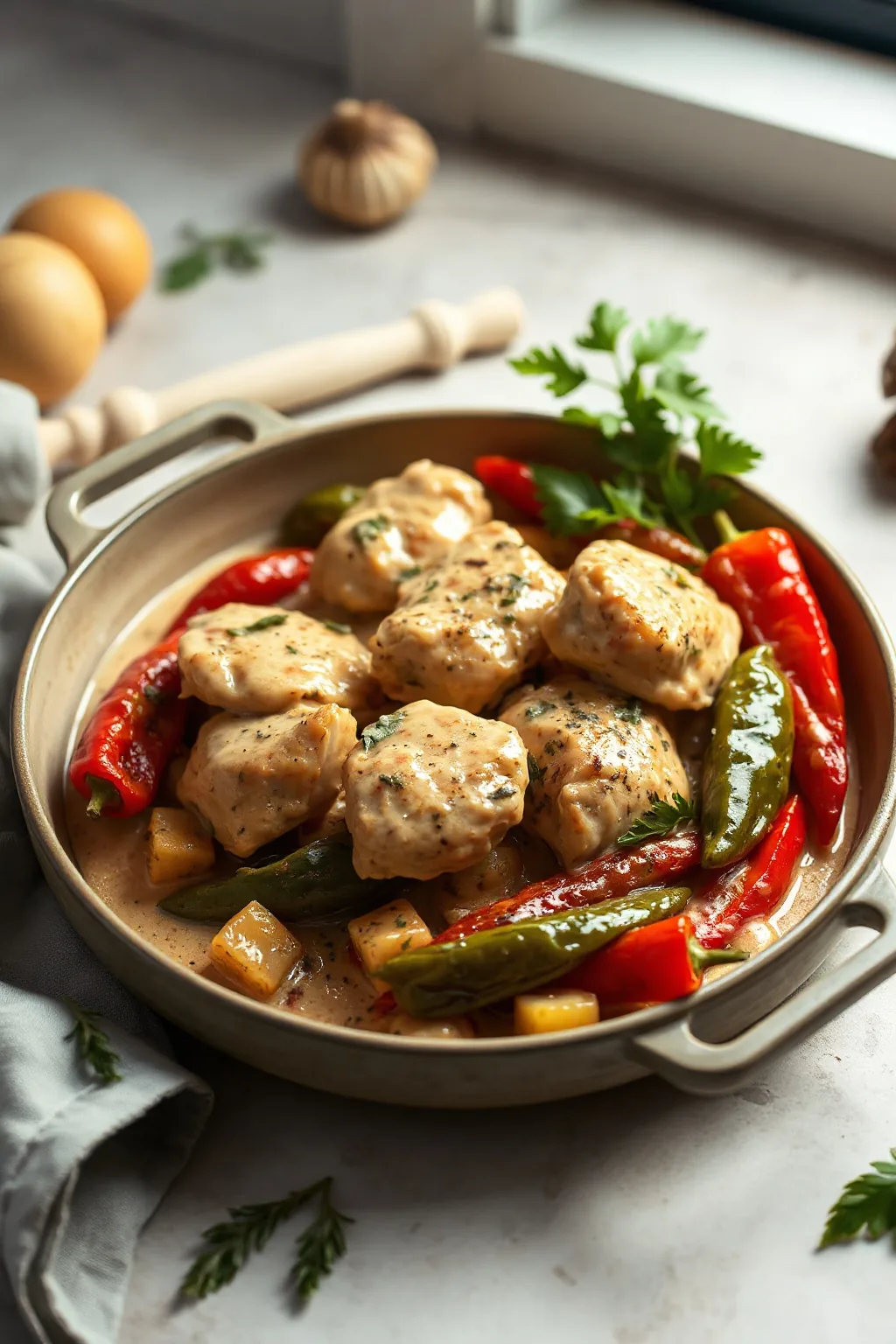 Creamy Garlic Chicken With Peppers Recipe